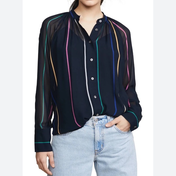 10 Crosby Derek Lam Tops - Derek Lam 10 Crosby Rainbow Stripe Semi-Sheer Mandarin Collar Blouse SZ 6 EUC